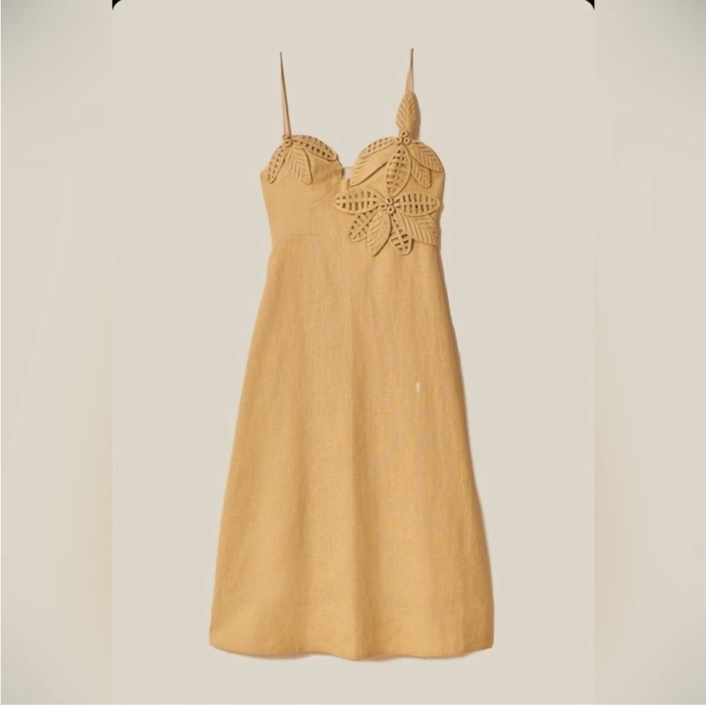 Farm Rio Sand 3d Flower Bodice Linen Midi Dress XXS - Picture 4 of 4